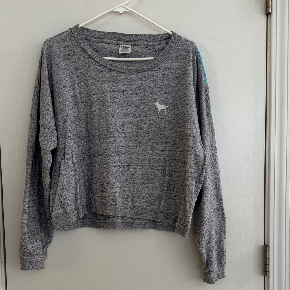 PINK by Victoria's Secret Heather Gray Womens Cropped Sweatshirt w/Tropical Logo